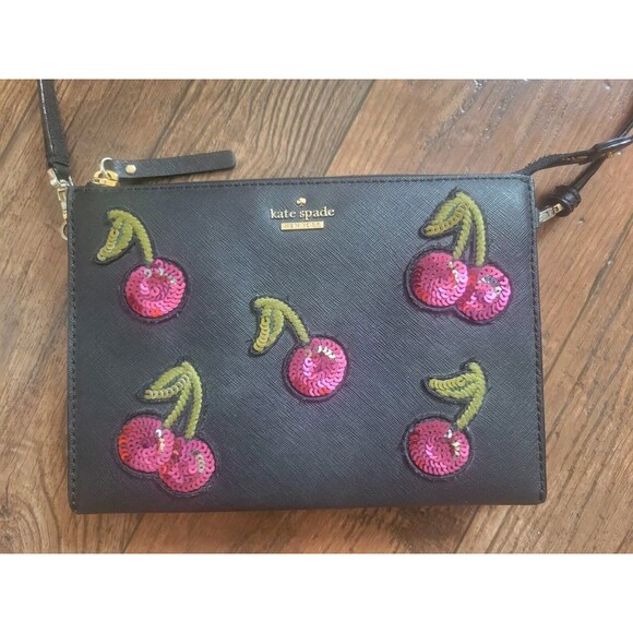 kate spade Handbags - Kate Spade Ma Chérie Dilon Cherry Leather Crossbody Black Pink Purse Bag